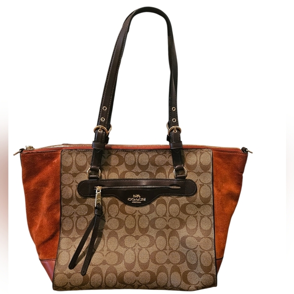 COACH Kleo Carryall In Signature Canvas Brown & Burnt Orange - Picture 1 of 6